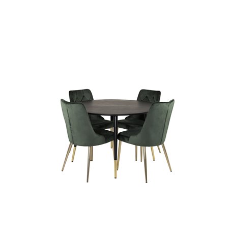 Dipp Dining Table - 115cm - Black / Black Brass, Velvet Deluxe Dining Chair - Green / Brass_4