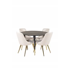 Dipp Dining Table - 115cm - Black / Black Brass, Velvet Deluxe Dining Chair - Beige / Brass_4