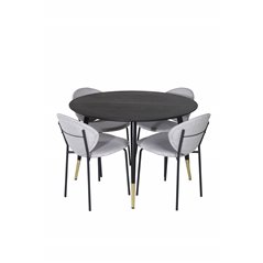 Dipp Dining Table - 115cm - Black / Black Brass, Vault Dining Chair - Black Legs - Grey Fabric_4