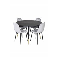 Dipp Dining Table - 115cm - Black / Black Brass, Polar Diamond Dining Chair - Black Legs - Grey Velvet_4