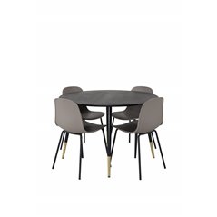 Dipp Dining Table - 115cm - Black / Black Brass, Arctic Dining Chair - Black Legs - Khaki Plastic_4