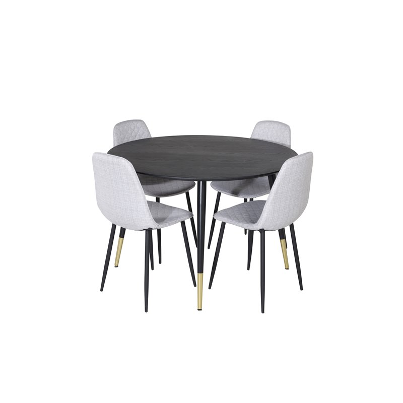 Dipp Dining Table - 115cm - Black / Black Brass, Polar Diamond Dining Chair - Black Legs - Grey Fabric_4