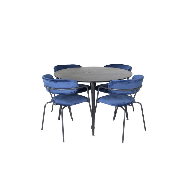 Dipp Dining Table - 115cm - Black Veneer / All black legs , Arrow armchair - Black Legs - Blue Velvet_4