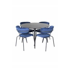 Dipp Dining Table - 115cm - Black Veneer / All black legs , Arrow armchair - Black Legs - Blue Velvet_4