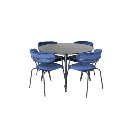 Dipp Dining Table - 115cm - Black Veneer / All black legs , Arrow armchair - Black Legs - Blue Velvet_4