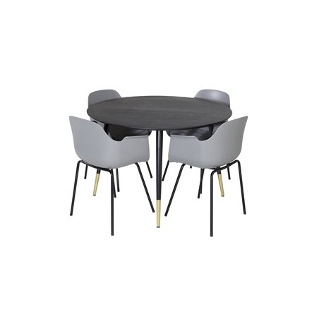 Dipp Dining Table - 115cm - Black / Black Brass, Comfort Plastic Dining Chair - Black Legs - Grey Plastic_4