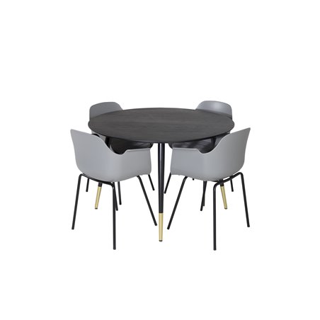 Dipp Dining Table - 115cm - Black / Black Brass, Comfort Plastic Dining Chair - Black Legs - Grey Plastic_4