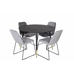 Dipp Dining Table - 115cm - Black / Black Brass, Muce  Dining Chair - Black Legs - Grey Velvet_4