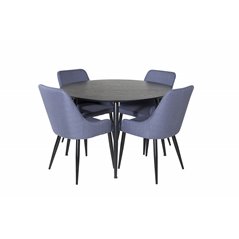 Dipp Dining Table - 115cm - Black Veneer / All black legs , Plaza Dining Chair - Black Legs - Blue Fabric_4