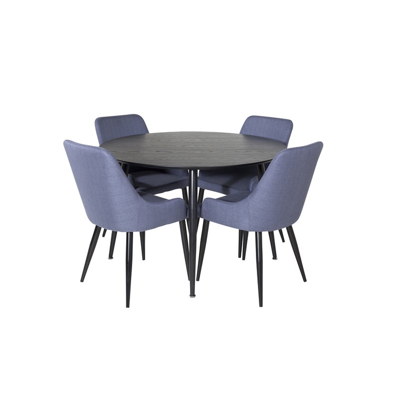 Dipp Dining Table - 115cm - Black Veneer / All black legs , Plaza Dining Chair - Black Legs - Blue Fabric_4