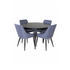 Dipp Dining Table - 115cm - Black Veneer / All black legs , Plaza Dining Chair - Black Legs - Blue Fabric_4