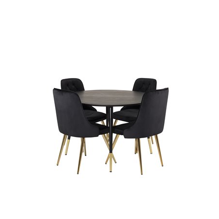 Dipp Dining Table - 115cm - Black / Black Brass, Velvet Deluxe Dining Chair - Black / Brass_4