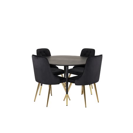 Dipp Dining Table - 115cm - Black / Black Brass, Velvet Deluxe Dining Chair - Black / Brass_4