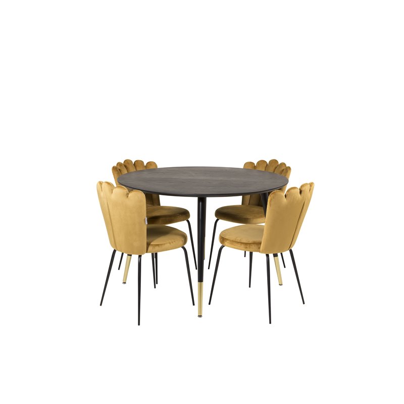 Dipp Dining Table - 115cm - Black / Black Brass, Limhamn Light - Chair - Gold Velvet_4