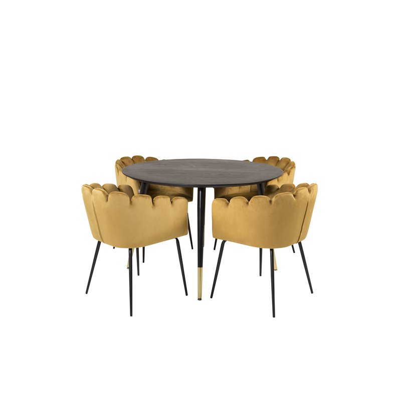 Dipp Dining Table - 115cm - Black / Black Brass, Limhamn - Chair - Gold Velvet_4