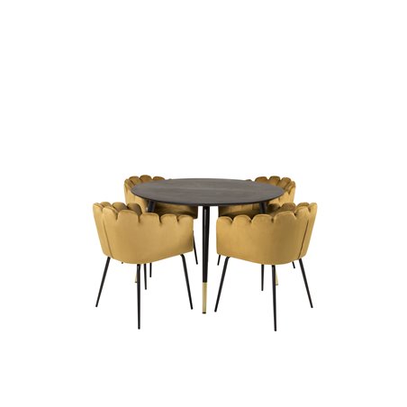 Dipp Dining Table - 115cm - Black / Black Brass, Limhamn - Chair - Gold Velvet_4