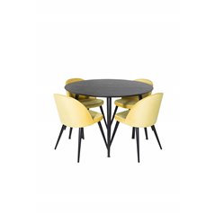 Dipp Dining Table - 115cm - Black Veneer / All black legs , Velvet Dining Chair - Yellow / Black_4