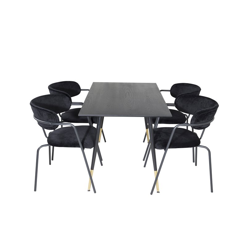 Dipp Dining Table - 120 cm - Black Veneer - Black Legs w, Brass dipp, Arrow armchair - Black Legs - Black Velvet_4