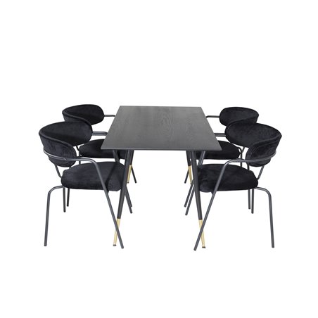 Dipp Dining Table - 120 cm - Black Veneer - Black Legs w, Brass dipp, Arrow armchair - Black Legs - Black Velvet_4