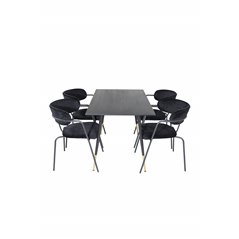 Dipp Dining Table - 120 cm - Black Veneer - Black Legs w, Brass dipp, Arrow armchair - Black Legs - Black Velvet_4