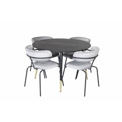 Dipp Dining Table - 115cm - Black / Black Brass, Arrow armchair - Black Legs - Grey Velvet_4