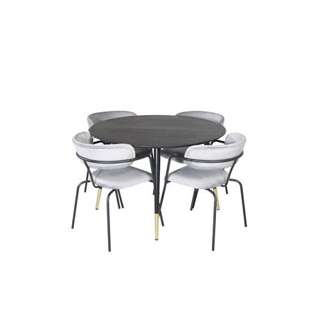 Dipp Dining Table - 115cm - Black / Black Brass, Arrow armchair - Black Legs - Grey Velvet_4