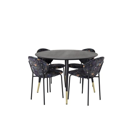 Dipp Dining Table - 115cm - Black / Black Brass, Vault Dining Chair - Black legs - Black Flower printed fabric_4