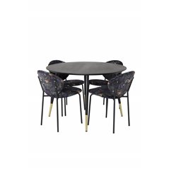 Dipp Dining Table - 115cm - Black / Black Brass, Vault Dining Chair - Black legs - Black Flower printed fabric_4