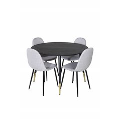 Dipp Dining Table - 115cm - Black / Black Brass, Polar Dining Chair - Black Legs - Light Grey Fabric_4