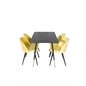 Dipp Dining Table - 120 cm - Black Veneer - Black Legs w, Brass dipp, Velvet Dining Chair - Yellow / Black_4