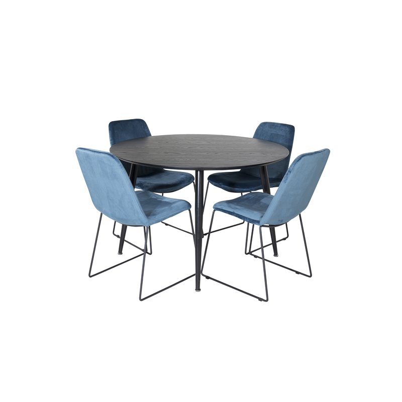 Dipp Dining Table - 115cm - Black Veneer / All black legs , Muce  Dining Chair - Black Legs - Blue  Velvet_4