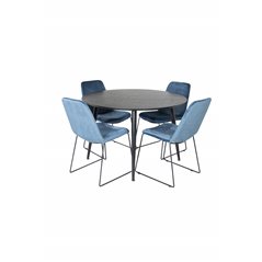 Dipp Dining Table - 115cm - Black Veneer / All black legs , Muce  Dining Chair - Black Legs - Blue  Velvet_4