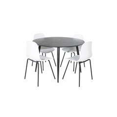 Dipp Dining Table - 115cm - Black Veneer / All black legs , Arctic Dining Chair - Black Legs - White Plastic_4