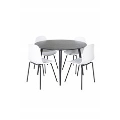 Dipp Dining Table - 115cm - Black Veneer / All black legs , Arctic Dining Chair - Black Legs - White Plastic_4