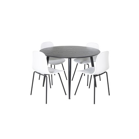 Dipp Dining Table - 115cm - Black Veneer / All black legs , Arctic Dining Chair - Black Legs - White Plastic_4