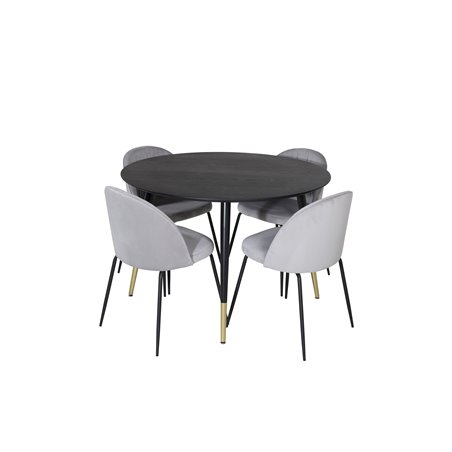 Dipp Dining Table - 115cm - Black / Black Brass, Wrinkles Dining Chair - Black Legs - Grey Velvet_4