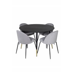 Dipp Dining Table - 115cm - Black / Black Brass, Wrinkles Dining Chair - Black Legs - Grey Velvet_4