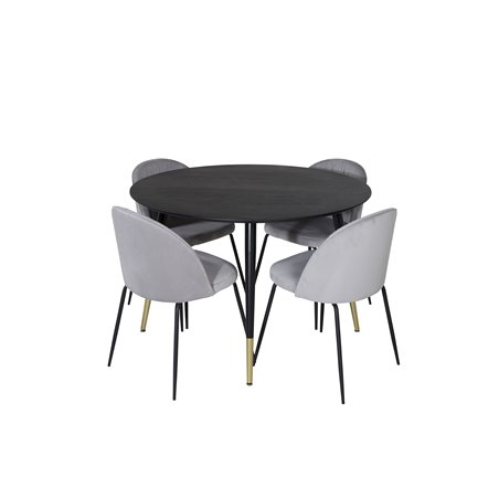 Dipp Dining Table - 115cm - Black / Black Brass, Wrinkles Dining Chair - Black Legs - Grey Velvet_4