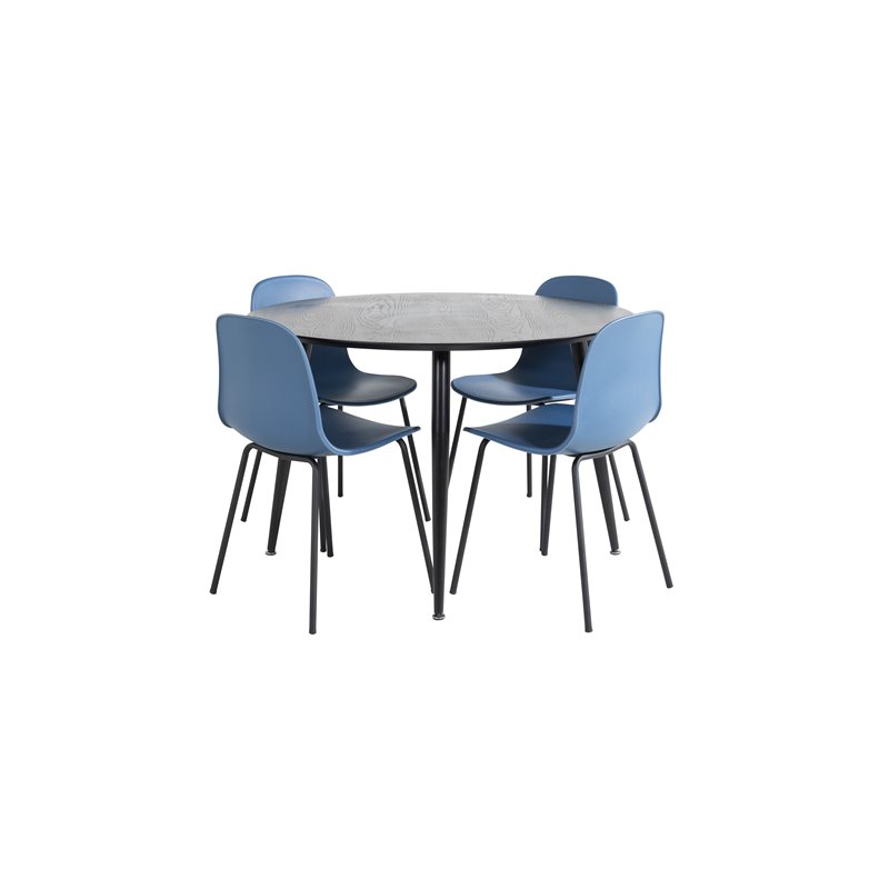 Dipp Dining Table - 115cm - Black Veneer / All black legs , Arctic Dining Chair - Black Legs - Blue Plastic_4