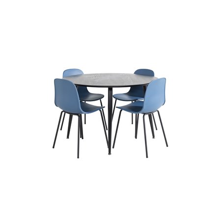 Dipp Dining Table - 115cm - Black Veneer / All black legs , Arctic Dining Chair - Black Legs - Blue Plastic_4