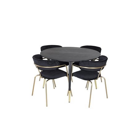 Dipp Dining Table - 115cm - Black / Black Brass, Arrow armchair - Brass Legs - Black Velvet_4