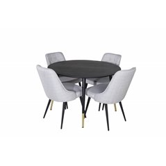 Dipp Dining Table - 115cm - Black / Black Brass, Velvet Deluxe Dining Chair - Black Legs - Light Grey Fabric_4