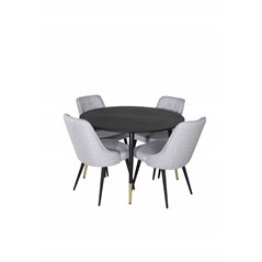 Dipp Dining Table - 115cm - Black / Black Brass, Velvet Deluxe Dining Chair - Black Legs - Light Grey Fabric_4