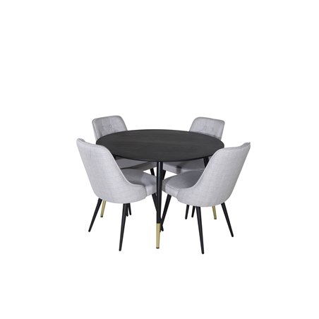 Dipp Dining Table - 115cm - Black / Black Brass, Velvet Deluxe Dining Chair - Black Legs - Light Grey Fabric_4