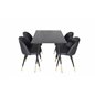 Dipp Dining Table - 120 cm - Black Veneer - Black Legs w, Brass dipp, Velvet Dining Chair w, Stiches - PU - Black / Black_4