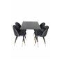 Dipp Dining Table - 120 cm - Black Veneer - Black Legs w, Brass dipp, Velvet Dining Chair w, Stiches - PU - Black / Black_4