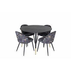 Dipp Dining Table - 115cm - Black / Black Brass, Velvet Dining Chair -  Black Flower fabric_4