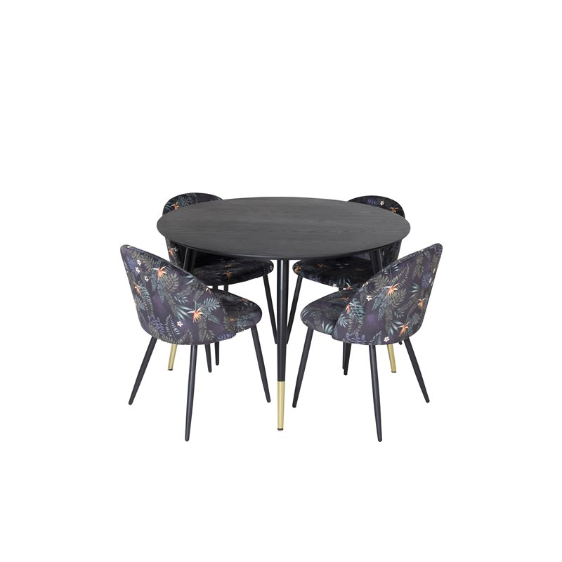 Dipp Dining Table - 115cm - Black / Black Brass, Velvet Dining Chair -  Black Flower fabric_4