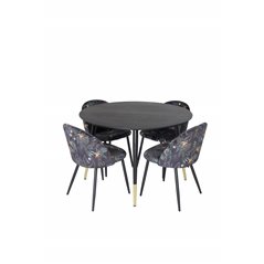 Dipp Dining Table - 115cm - Black / Black Brass, Velvet Dining Chair -  Black Flower fabric_4