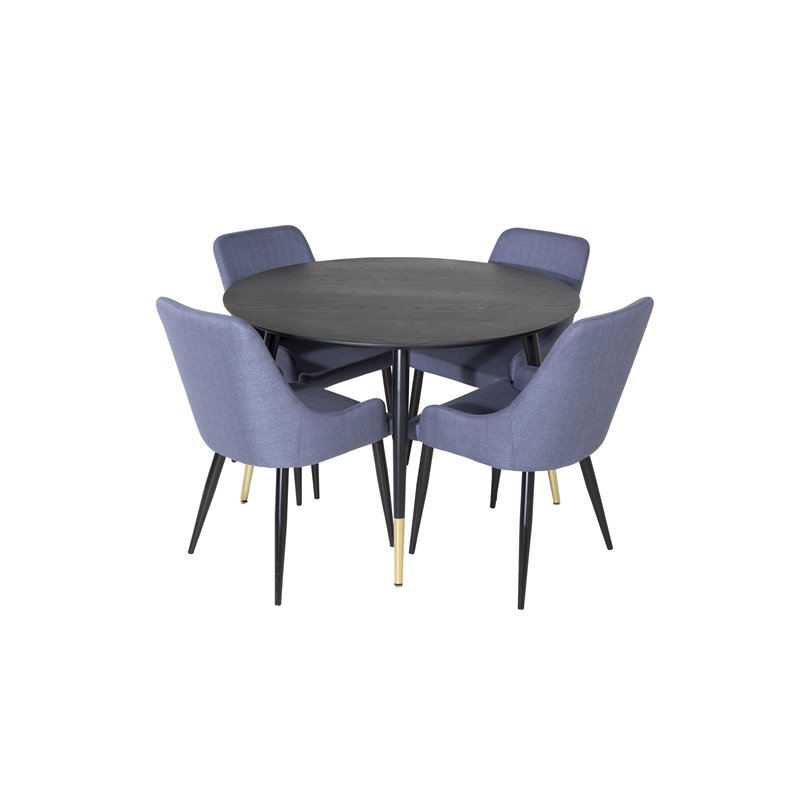 Dipp Dining Table - 115cm - Black / Black Brass, Plaza Dining Chair - Black Legs - Blue Fabric_4